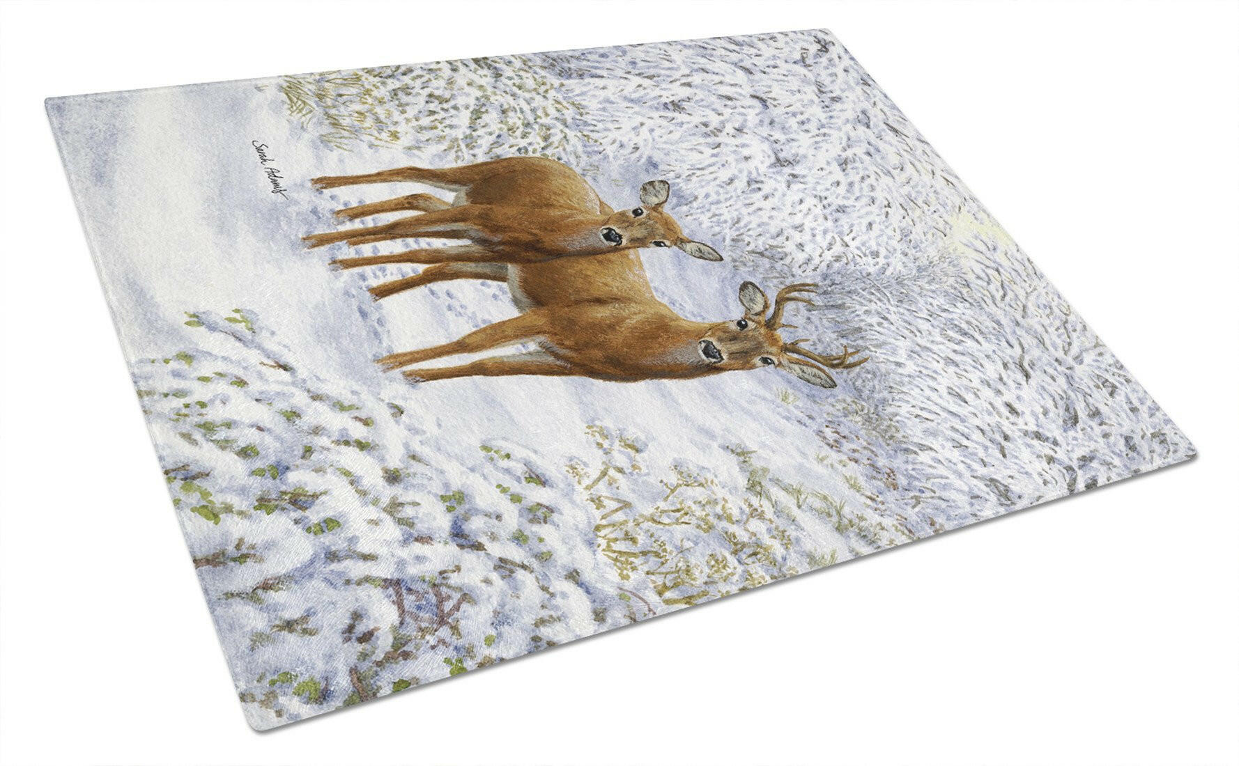 Two Deer Cutting Board Tempered Glass Kitchen Cutting Surface, Heat Resistant Chopping, Non-Slip Feet, Food Prep & Serving