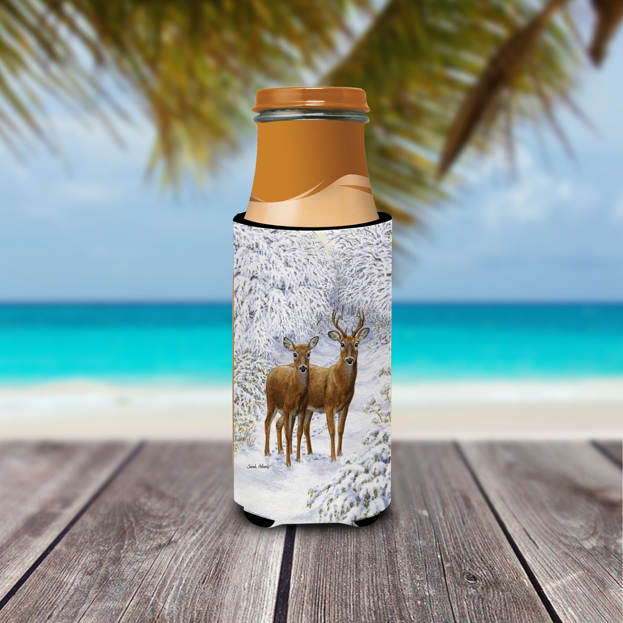 Two Deer Slim Can Hugger , Insulated Foam Hugger for 12 oz Slim Cans, Beer Bottles & Water Bottles, Printed in USA