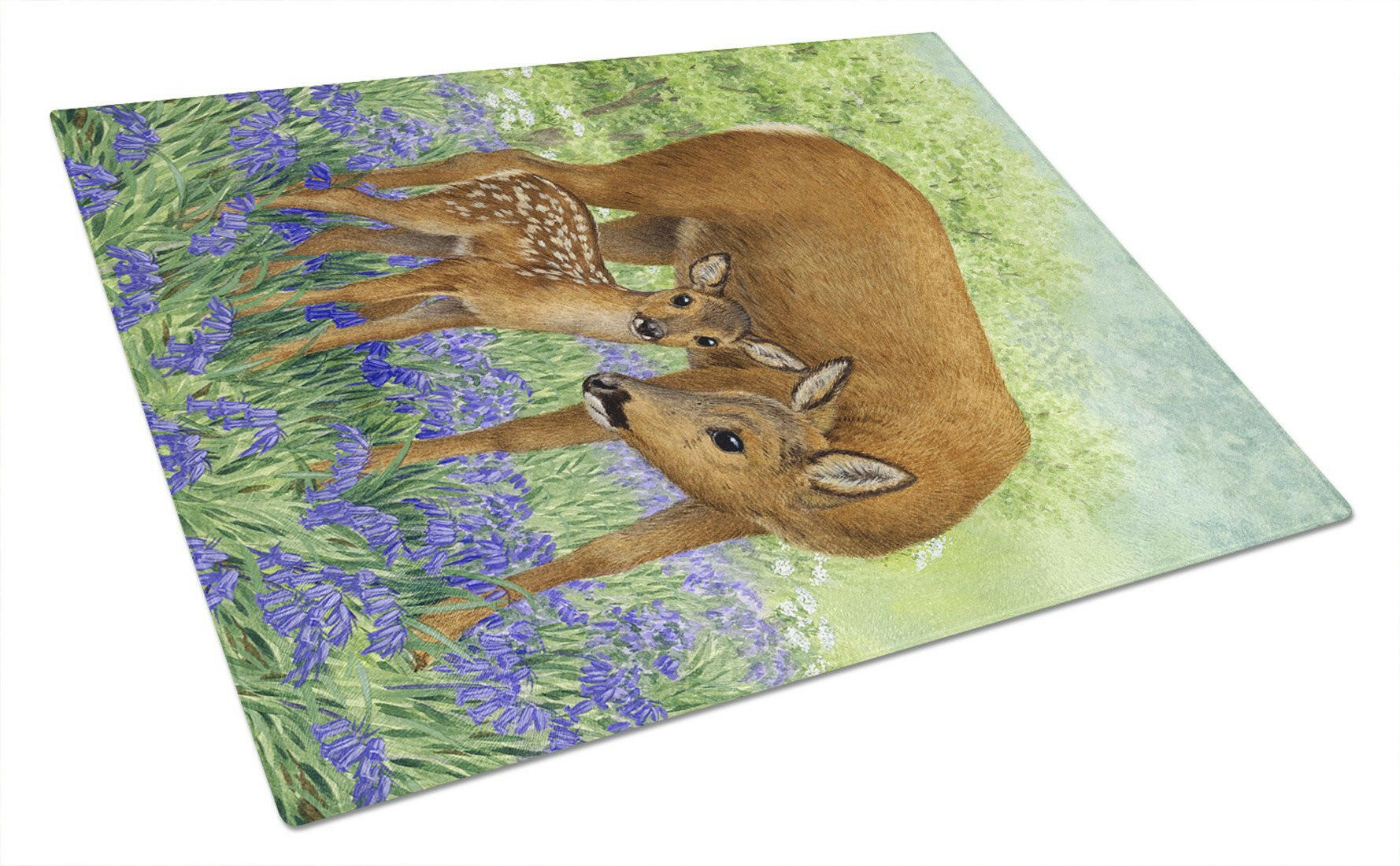 Deer & Fawn Cutting Board Tempered Glass Kitchen Cutting Surface, Heat Resistant Chopping, Non-Slip Feet, Food Prep & Serving