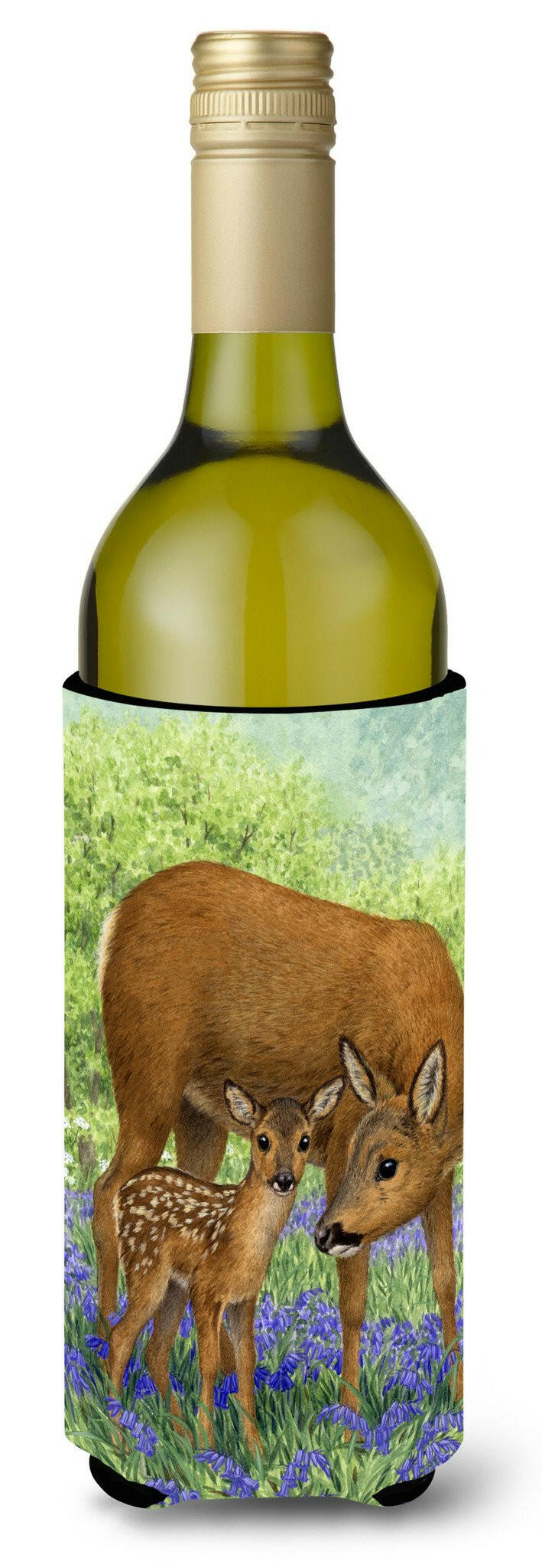 Deer & Fawn Wine Bottle Hugger Gift Sleeve for Standard 750 ml Bottles, Insulated Reusable Also Fits Mini Shot & Pint Bottles