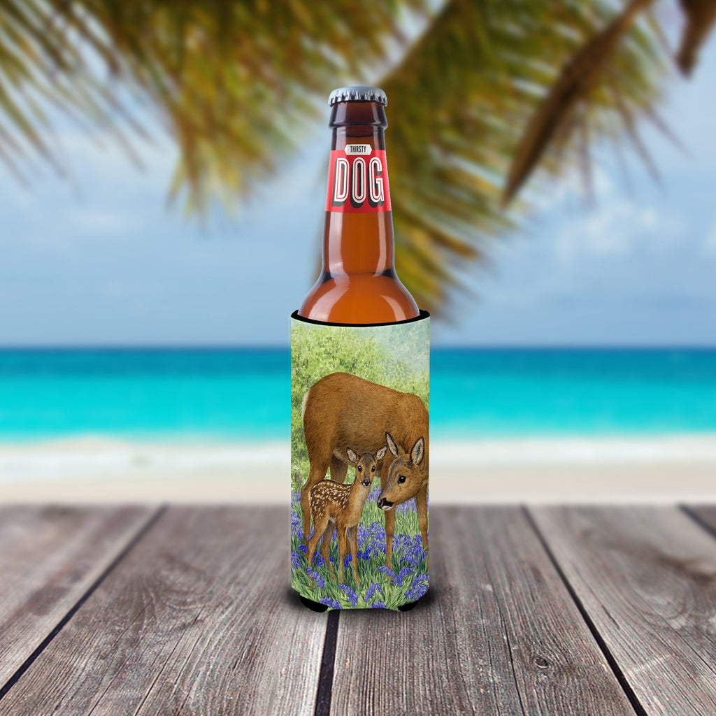 Deer & Fawn Slim Can Hugger , Insulated Foam Hugger for 12 oz Slim Cans, Beer Bottles & Water Bottles, Printed in USA