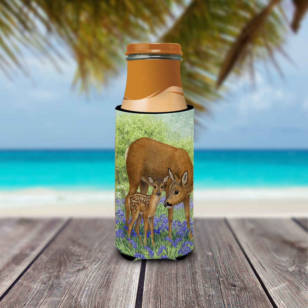 Deer & Fawn Slim Can Hugger , Insulated Foam Hugger for 12 oz Slim Cans, Beer Bottles & Water Bottles, Printed in USA