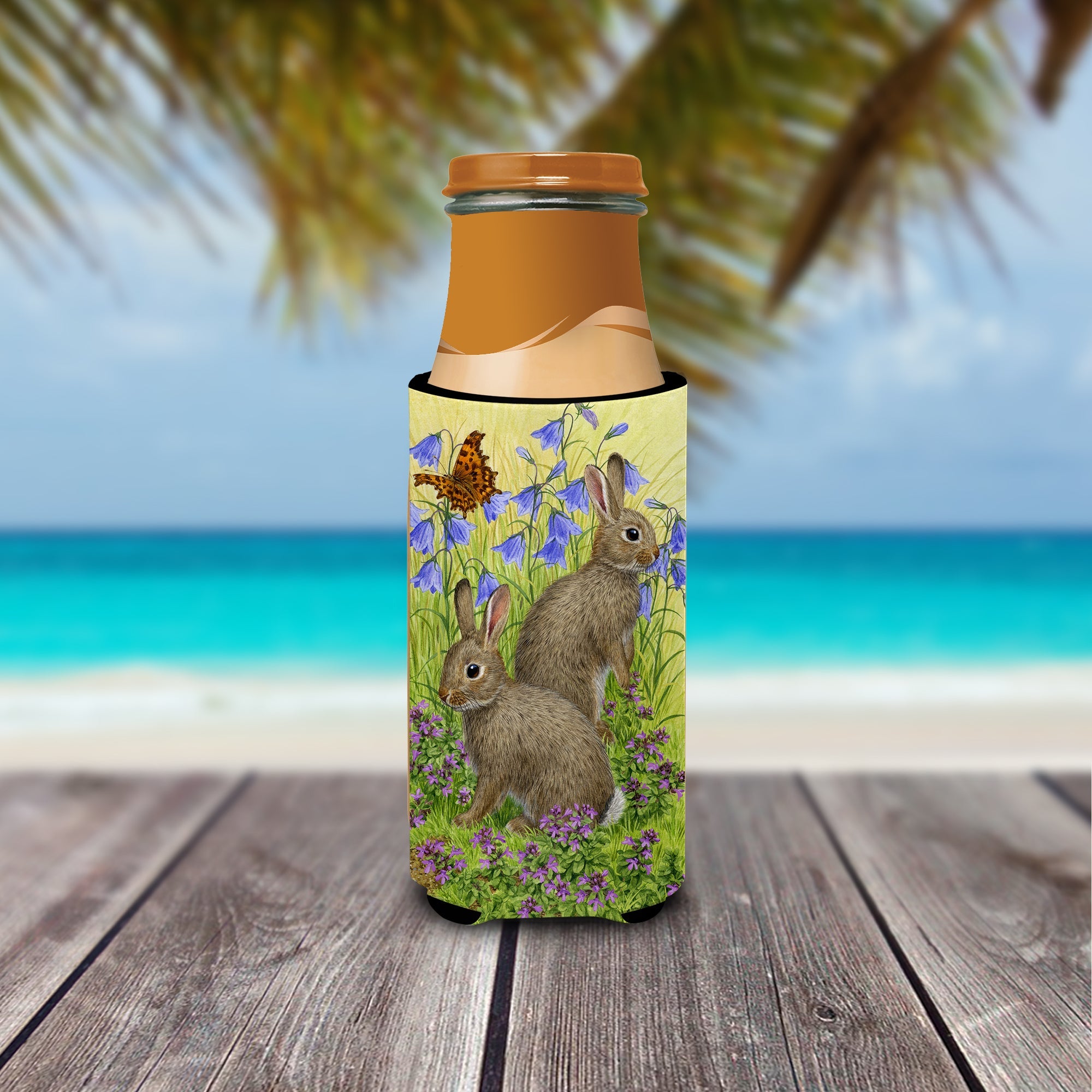 Rabbits  Slim Can Hugger , Insulated Foam Hugger for 12 oz Slim Cans, Beer Bottles & Water Bottles, Printed in USA