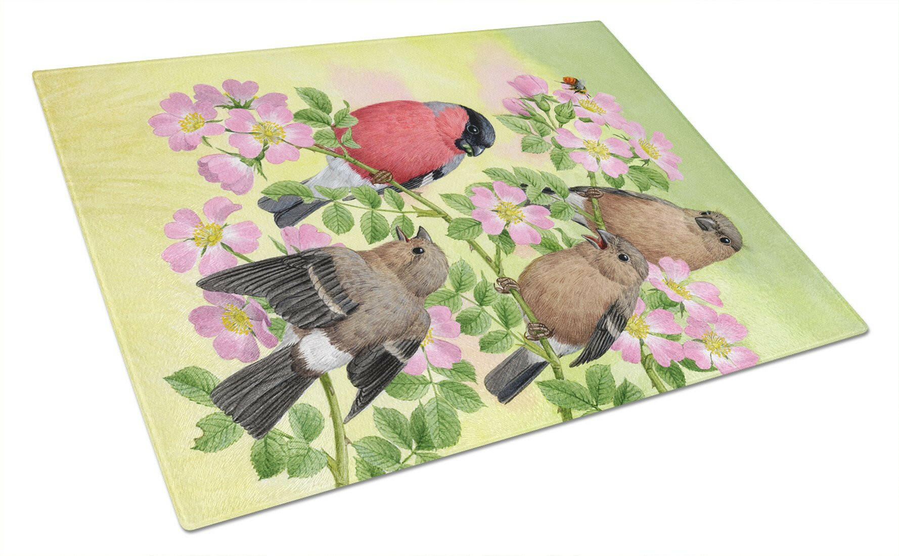 Eurasian Bullfinches Cutting Board Tempered Glass Kitchen Cutting Surface, Heat Resistant Chopping, Non-Slip Feet, Food Prep & Serving
