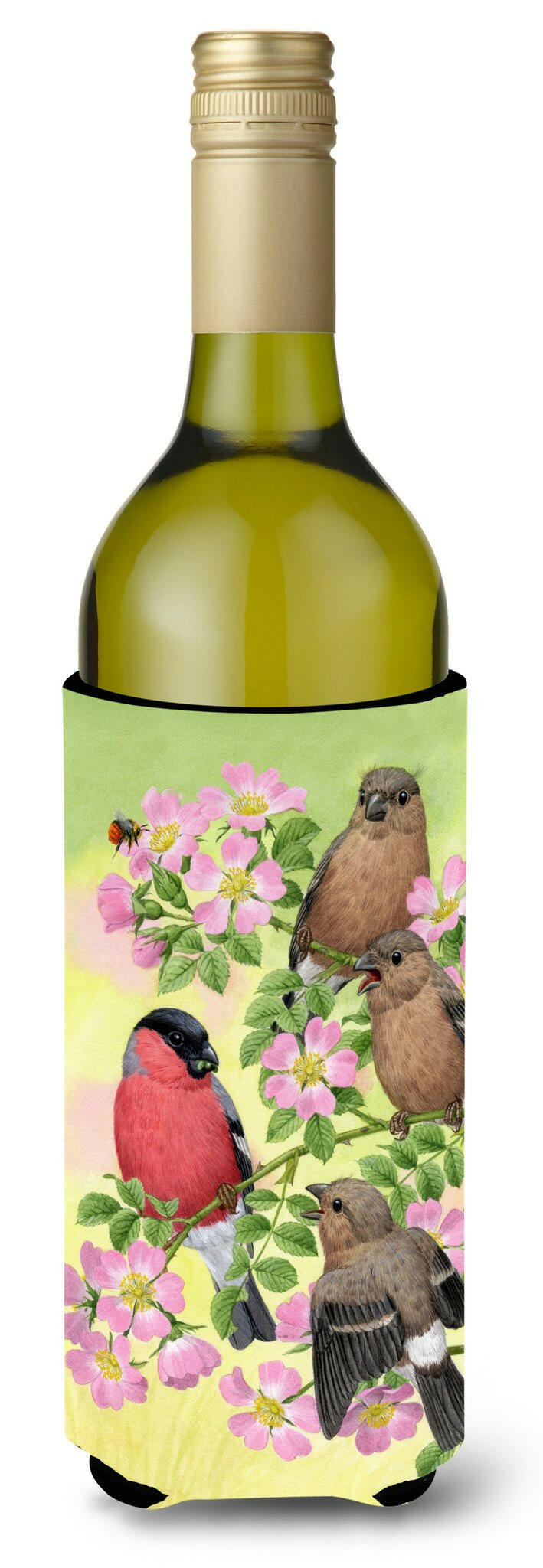 Eurasian Bullfinches Wine Bottle Hugger Gift Sleeve for Standard 750 ml Bottles, Insulated Reusable Also Fits Mini Shot & Pint Bottles