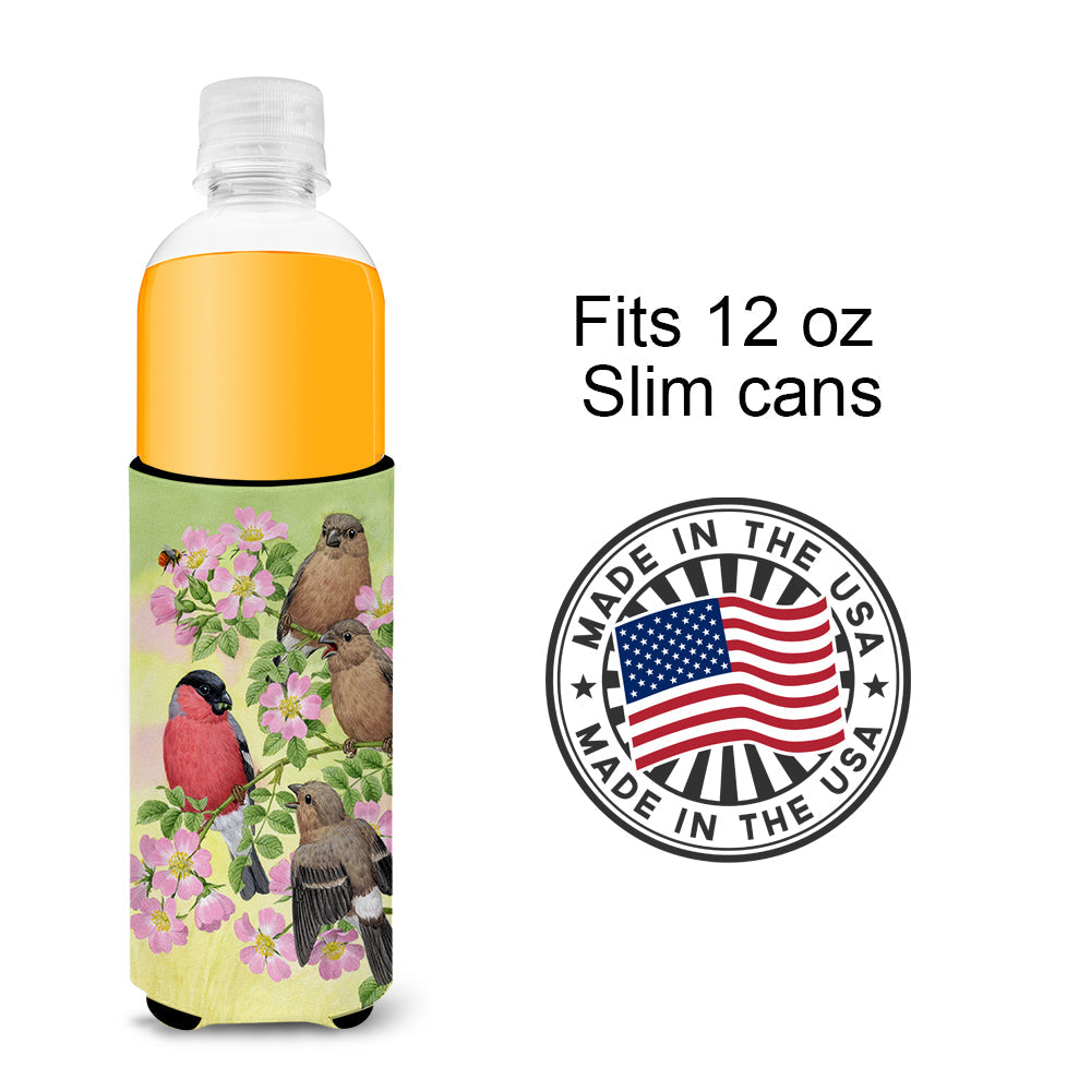 Eurasian Bullfinches Slim Can Hugger , Insulated Foam Hugger for 12 oz Slim Cans, Beer Bottles & Water Bottles, Printed in USA