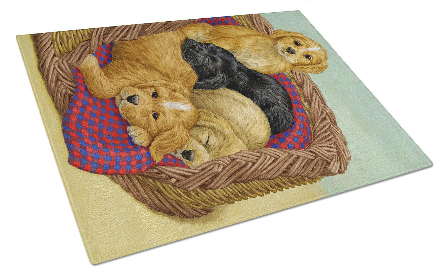 Puppies Cutting Board Tempered Glass Kitchen Cutting Surface, Heat Resistant Chopping, Non-Slip Feet, Food Prep & Serving