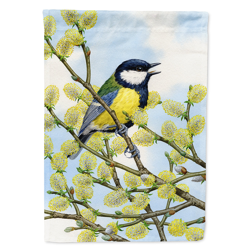 Eurasian Blue Tit on a branch House Flag 28x40 Porch Sleeve Pole Decorative Outside Yard Banner Artwork Wall Hanging, Polyester
