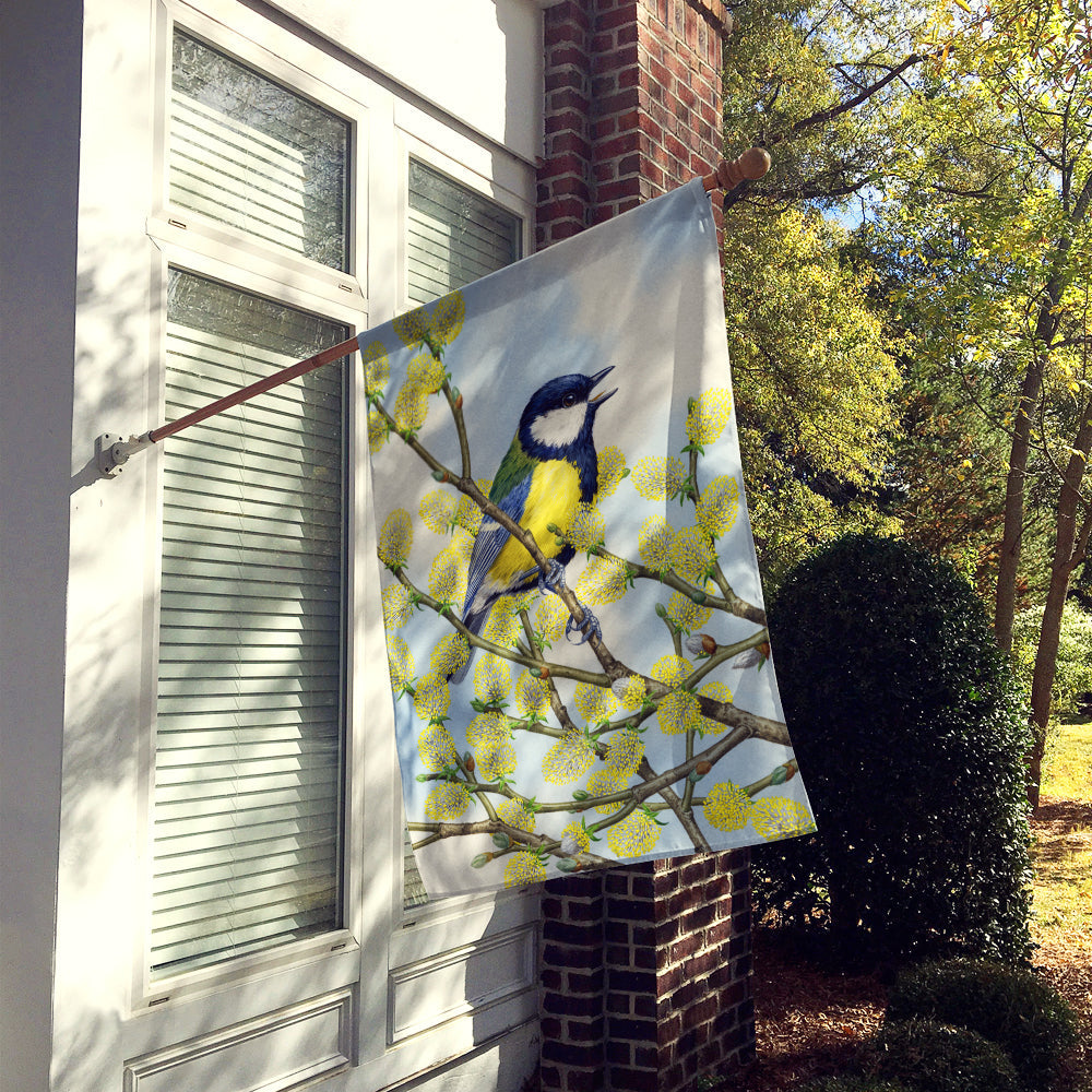 Eurasian Blue Tit on a branch House Flag 28x40 Porch Sleeve Pole Decorative Outside Yard Banner Artwork Wall Hanging, Polyester