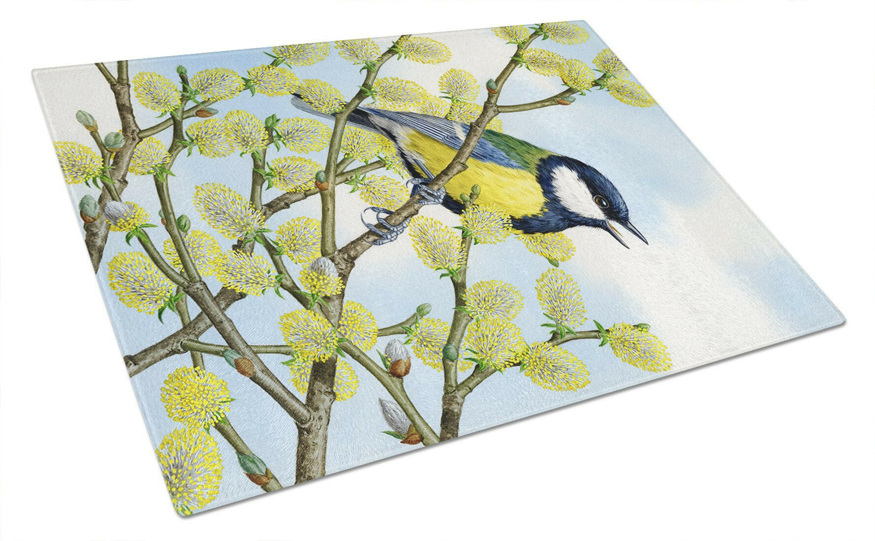 Eurasian Blue Tit on a branch Cutting Board Tempered Glass Kitchen Cutting Surface, Heat Resistant Chopping, Non-Slip Feet, Food Prep & Serving