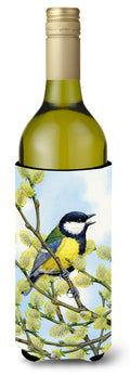 Eurasian Blue Tit on a branch Wine Bottle Hugger Gift Sleeve for Standard 750 ml Bottles, Insulated Reusable Also Fits Mini Shot & Pint Bottles