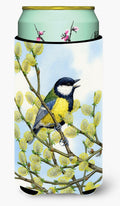 Eurasian Blue Tit on a branch Tall Boy Hugger Can Cooler Sleeve Machine Washable Drink Collapsible Insulator Beverage Insulated Holder