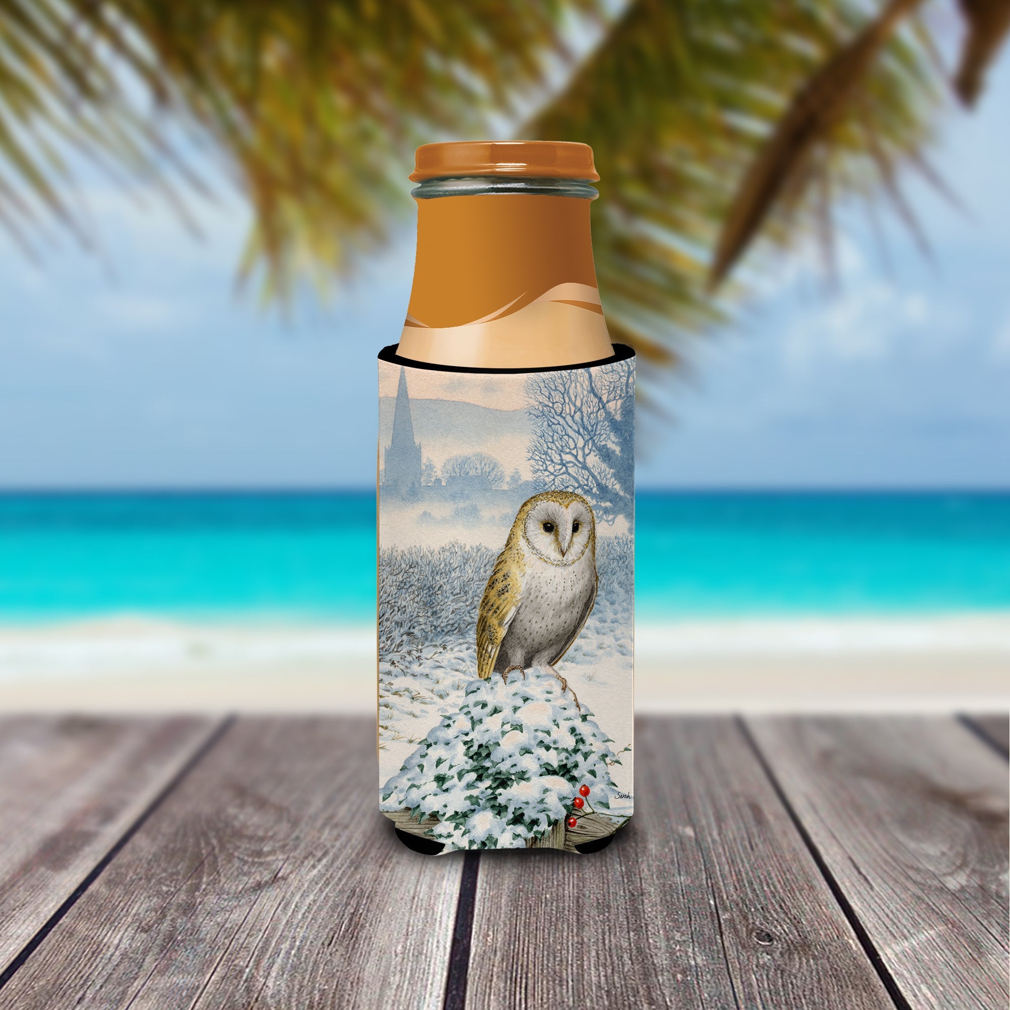Barn Owl Slim Can Hugger , Insulated Foam Hugger for 12 oz Slim Cans, Beer Bottles & Water Bottles, Printed in USA