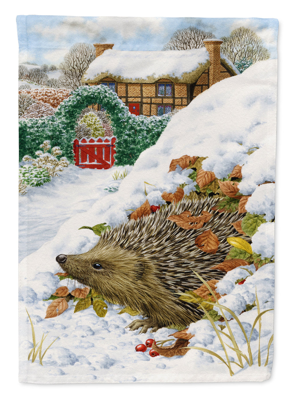 Hedgehog Holiday House Flag 28x40 Porch Sleeve Pole Decorative Outside Yard Banner Artwork Wall Hanging, Polyester