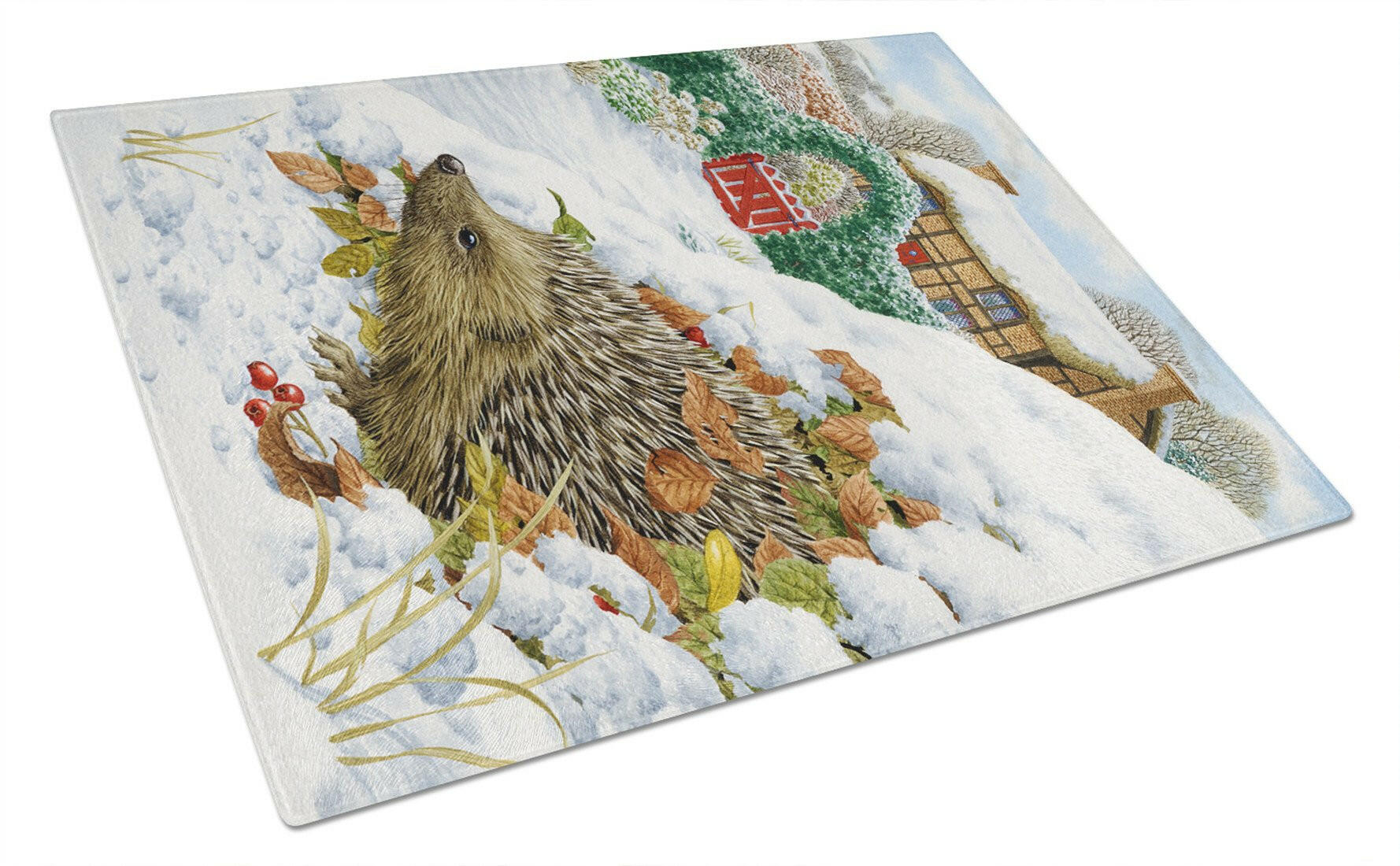 Hedgehog Holiday Cutting Board Tempered Glass Kitchen Cutting Surface, Heat Resistant Chopping, Non-Slip Feet, Food Prep & Serving