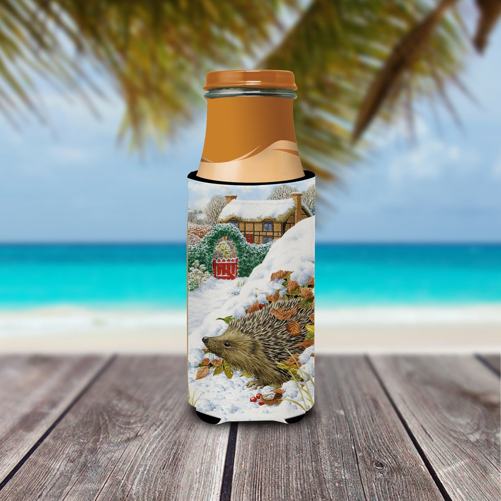Hedgehog Holiday Slim Can Hugger , Insulated Foam Hugger for 12 oz Slim Cans, Beer Bottles & Water Bottles, Printed in USA