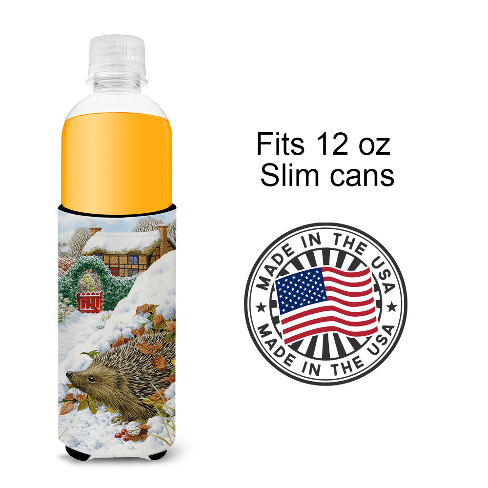 Hedgehog Holiday Slim Can Hugger , Insulated Foam Hugger for 12 oz Slim Cans, Beer Bottles & Water Bottles, Printed in USA