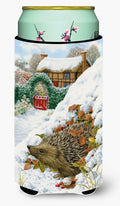 Hedgehog Holiday Tall Boy Hugger Can Cooler Sleeve Machine Washable Drink Collapsible Insulator Beverage Insulated Holder