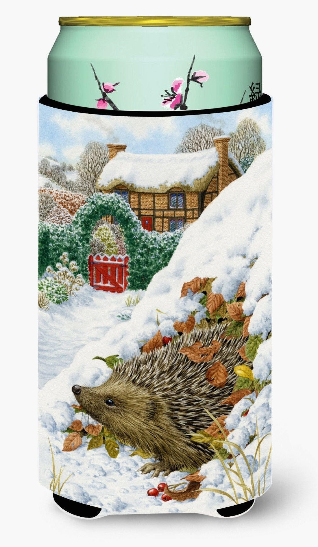 Hedgehog Holiday Tall Boy Hugger Can Cooler Sleeve Machine Washable Drink Collapsible Insulator Beverage Insulated Holder