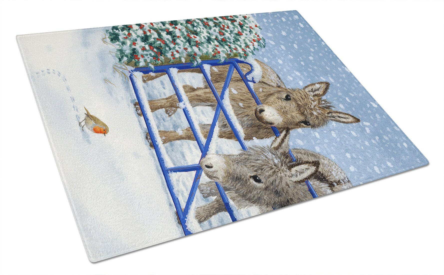 Donkeys and Robin Cutting Board Tempered Glass Kitchen Cutting Surface, Heat Resistant Chopping, Non-Slip Feet, Food Prep & Serving