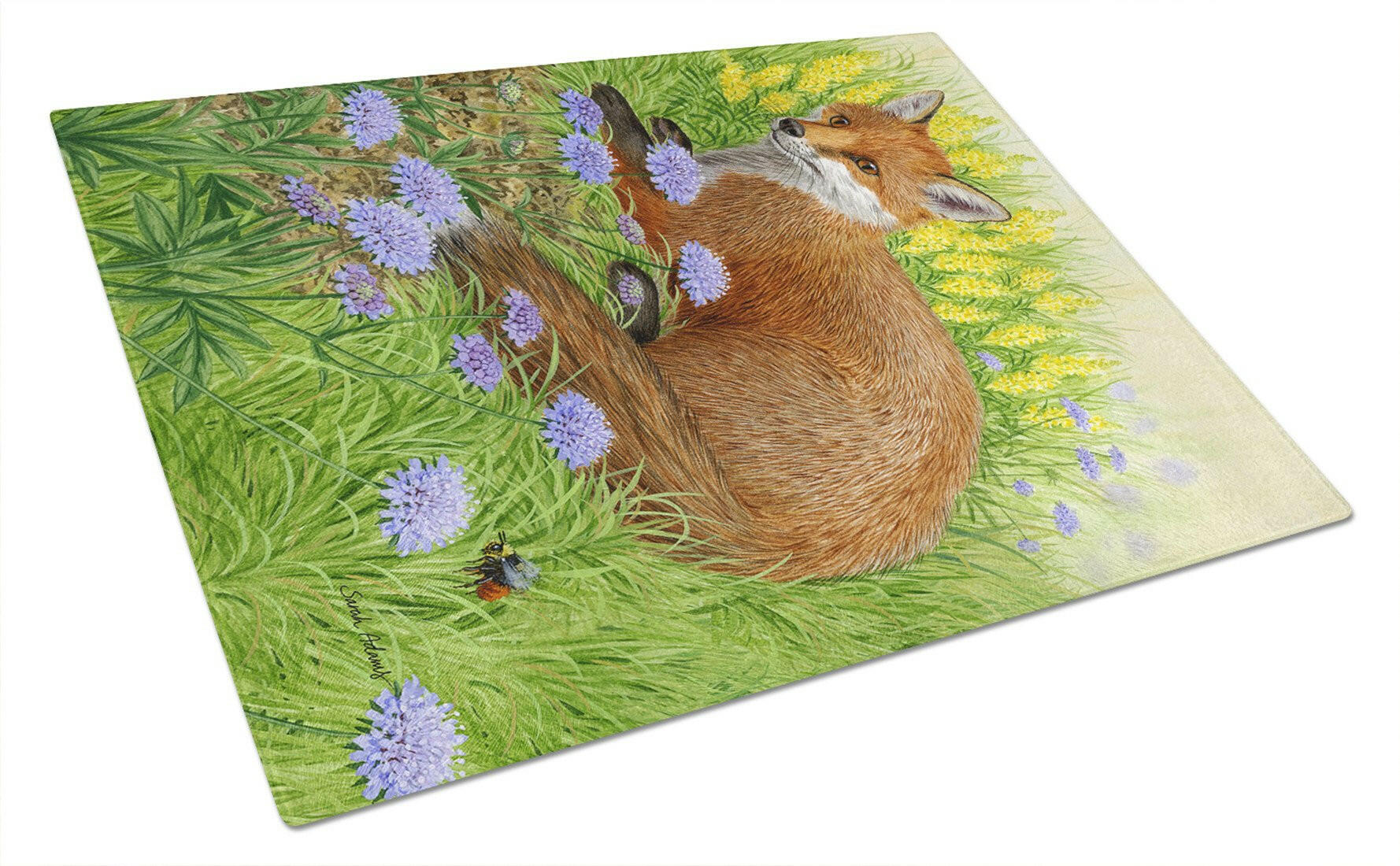 Springtime Fox Cutting Board Tempered Glass Kitchen Cutting Surface, Heat Resistant Chopping, Non-Slip Feet, Food Prep & Serving