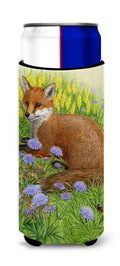 Springtime Fox Slim Can Hugger , Insulated Foam Hugger for 12 oz Slim Cans, Beer Bottles & Water Bottles, Printed in USA