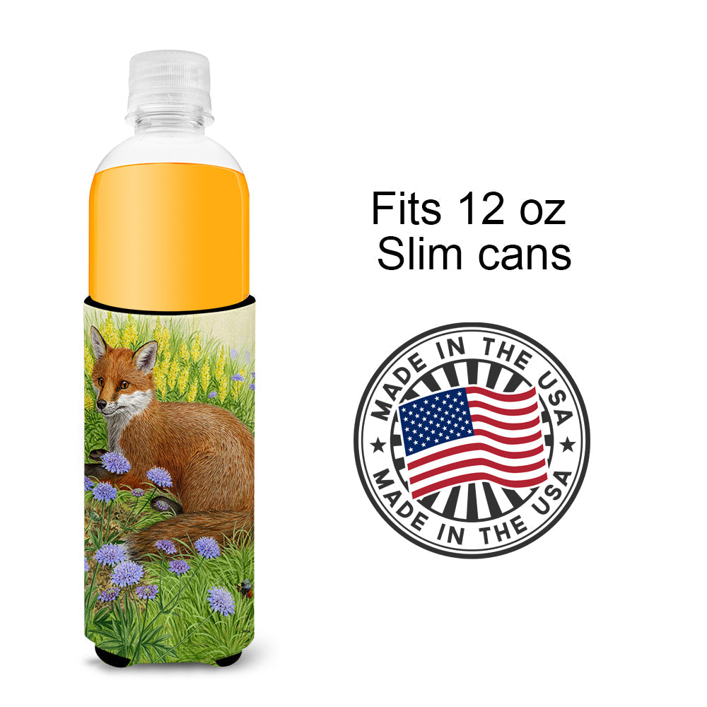 Springtime Fox Slim Can Hugger , Insulated Foam Hugger for 12 oz Slim Cans, Beer Bottles & Water Bottles, Printed in USA
