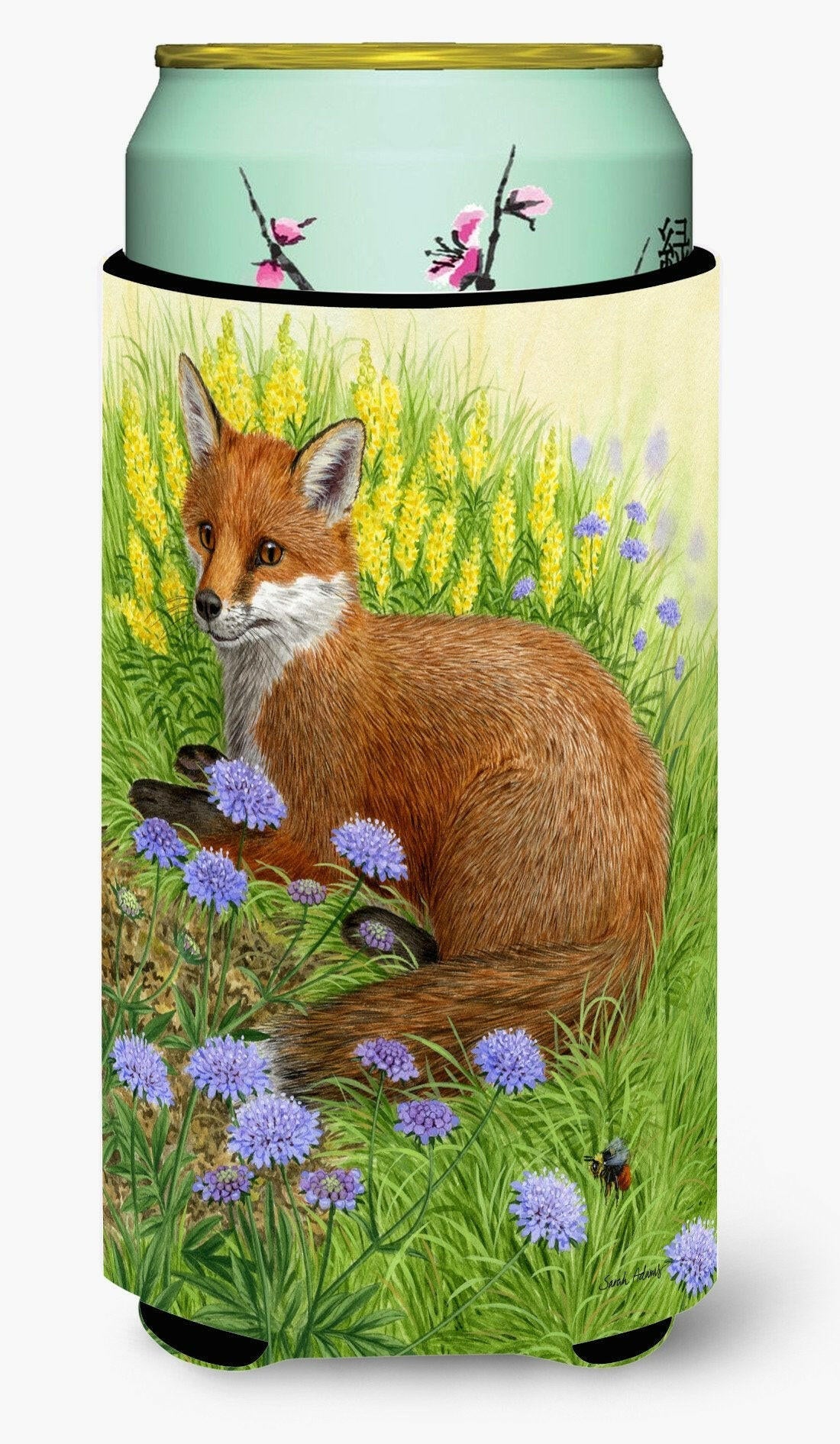 Springtime Fox Tall Boy Hugger Can Cooler Sleeve Machine Washable Drink Collapsible Insulator Beverage Insulated Holder