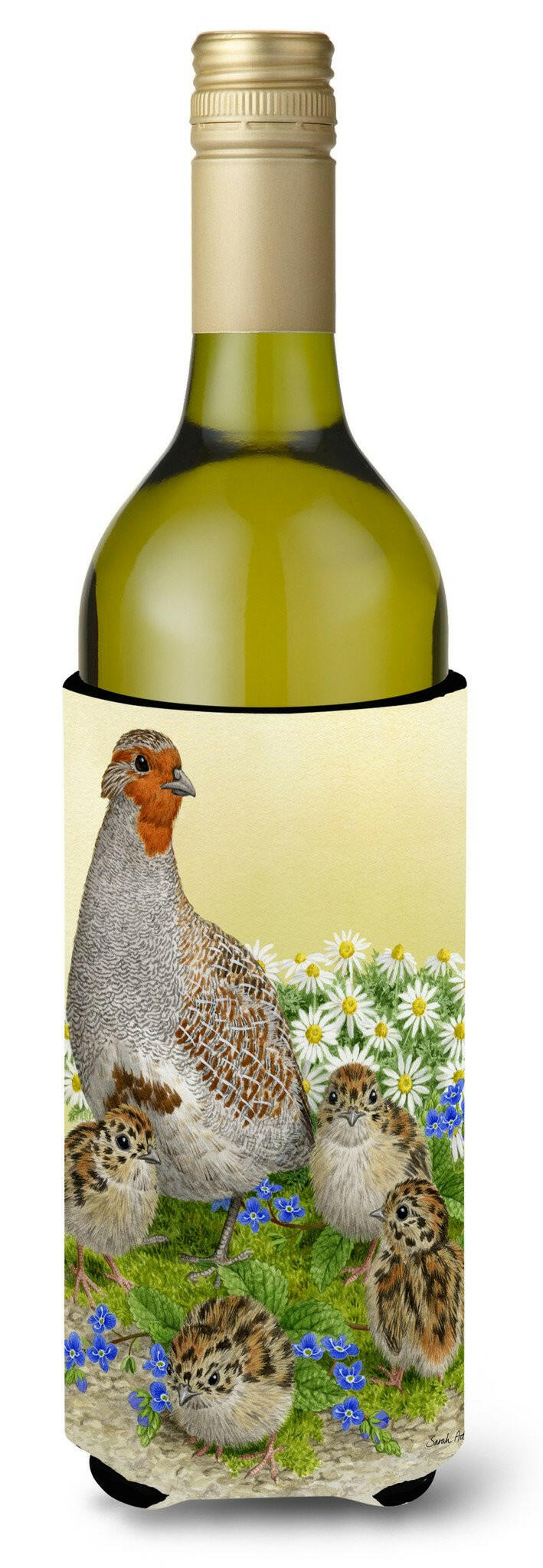 Partridge and Chicks Wine Bottle Hugger Gift Sleeve for Standard 750 ml Bottles, Insulated Reusable Also Fits Mini Shot & Pint Bottles