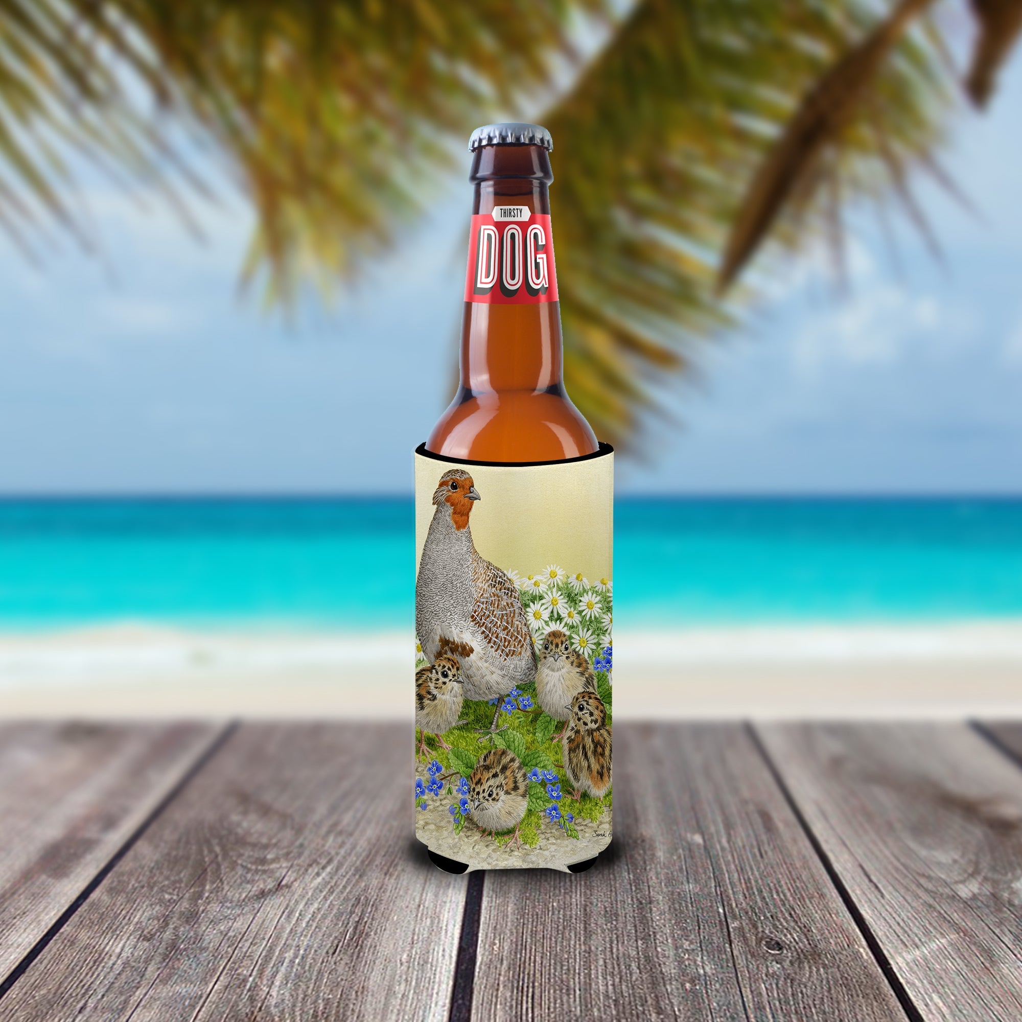 Partridge and Chicks Slim Can Hugger , Insulated Foam Hugger for 12 oz Slim Cans, Beer Bottles & Water Bottles, Printed in USA