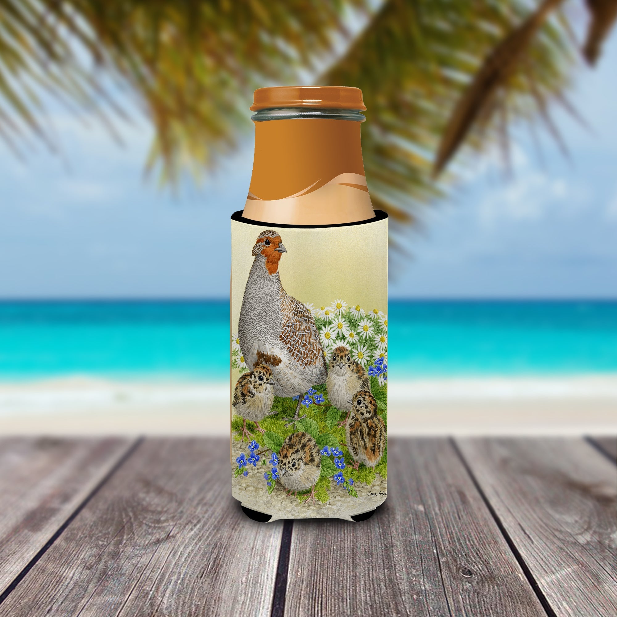 Partridge and Chicks Slim Can Hugger , Insulated Foam Hugger for 12 oz Slim Cans, Beer Bottles & Water Bottles, Printed in USA
