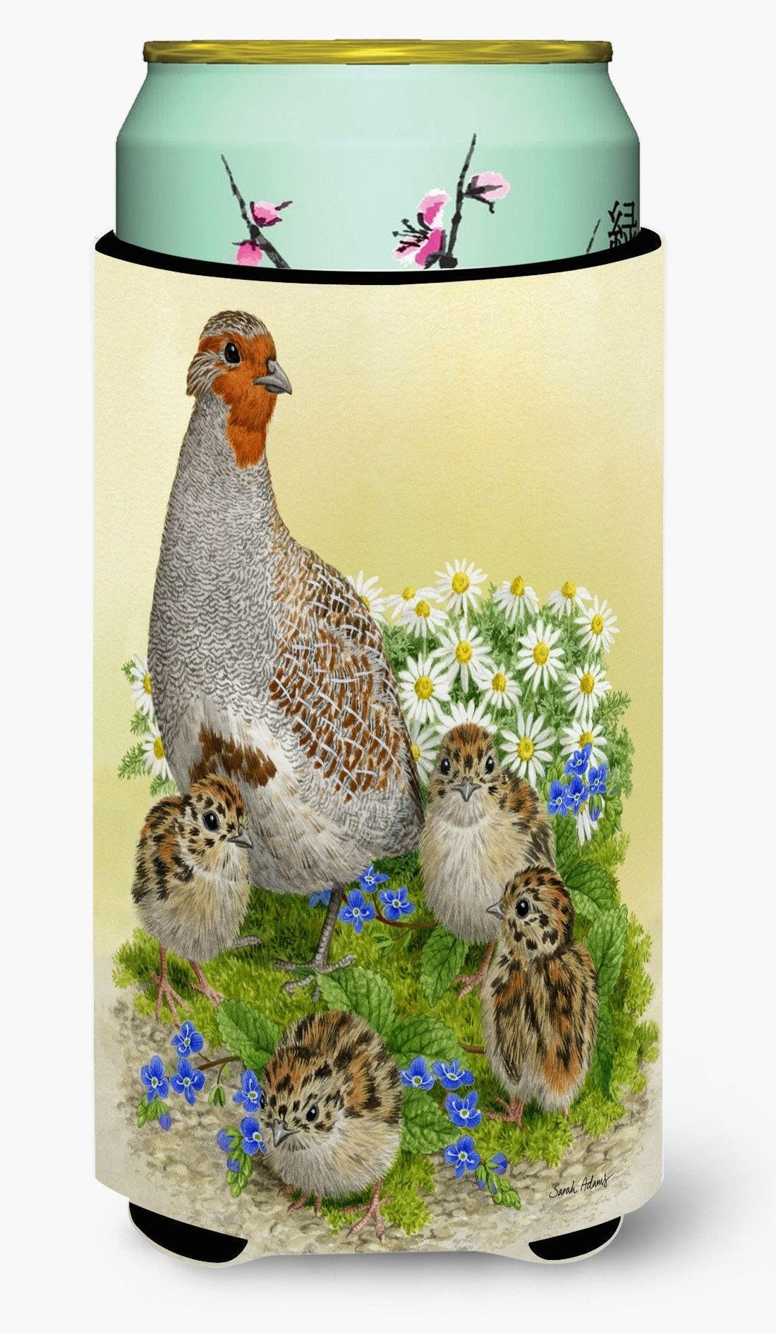 Partridge and Chicks Tall Boy Hugger Can Cooler Sleeve Machine Washable Drink Collapsible Insulator Beverage Insulated Holder