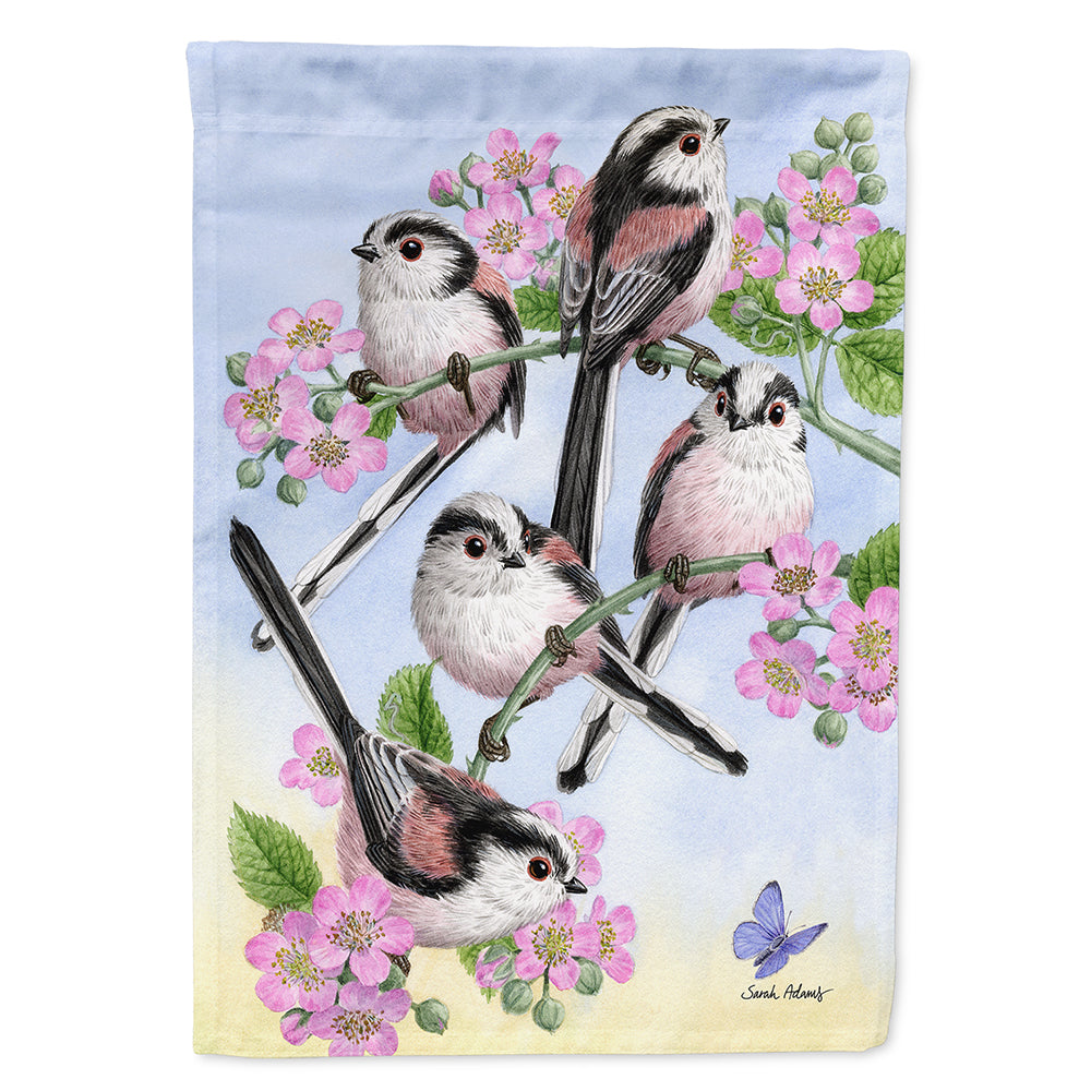 Party of 5 Long Tailed Tits House Flag 28x40 Porch Sleeve Pole Decorative Outside Yard Banner Artwork Wall Hanging, Polyester
