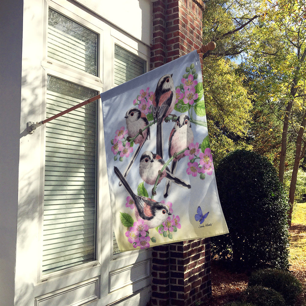 Party of 5 Long Tailed Tits House Flag 28x40 Porch Sleeve Pole Decorative Outside Yard Banner Artwork Wall Hanging, Polyester