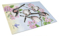 Party of 5 Long Tailed Tits Cutting Board Tempered Glass Kitchen Cutting Surface, Heat Resistant Chopping, Non-Slip Feet, Food Prep & Serving