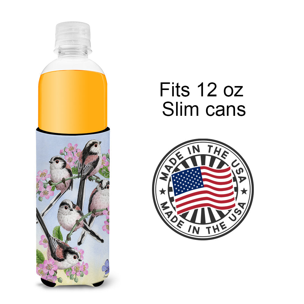 Party of 5 Long Tailed Tits Slim Can Hugger , Insulated Foam Hugger for 12 oz Slim Cans, Beer Bottles & Water Bottles, Printed in USA