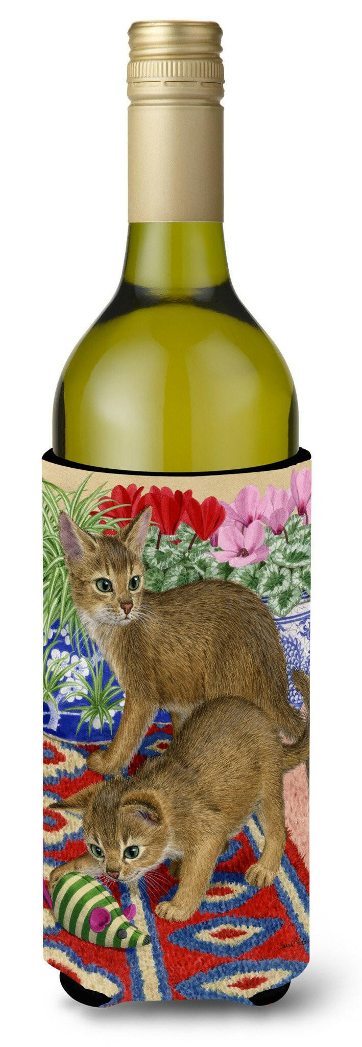 Abyssinian Kitten Wine Bottle Hugger Gift Sleeve for Standard 750 ml Bottles, Insulated Reusable Also Fits Mini Shot & Pint Bottles