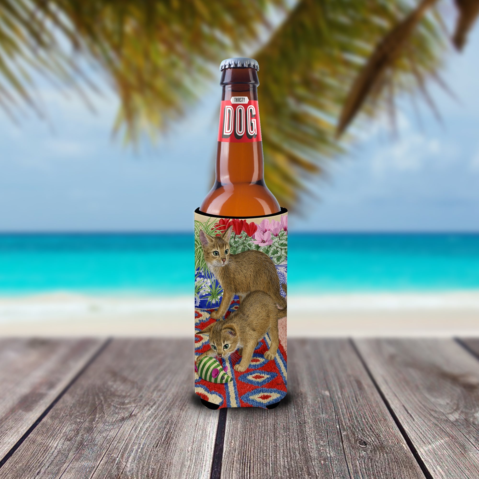 Abyssinian Kitten Slim Can Hugger , Insulated Foam Hugger for 12 oz Slim Cans, Beer Bottles & Water Bottles, Printed in USA