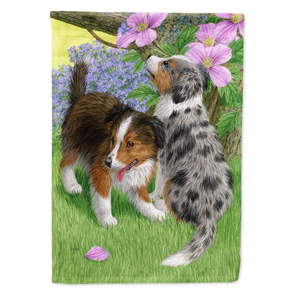 Sheltie Puppies House Flag 28x40 Porch Sleeve Pole Decorative Outside Yard Banner Artwork Wall Hanging, Polyester