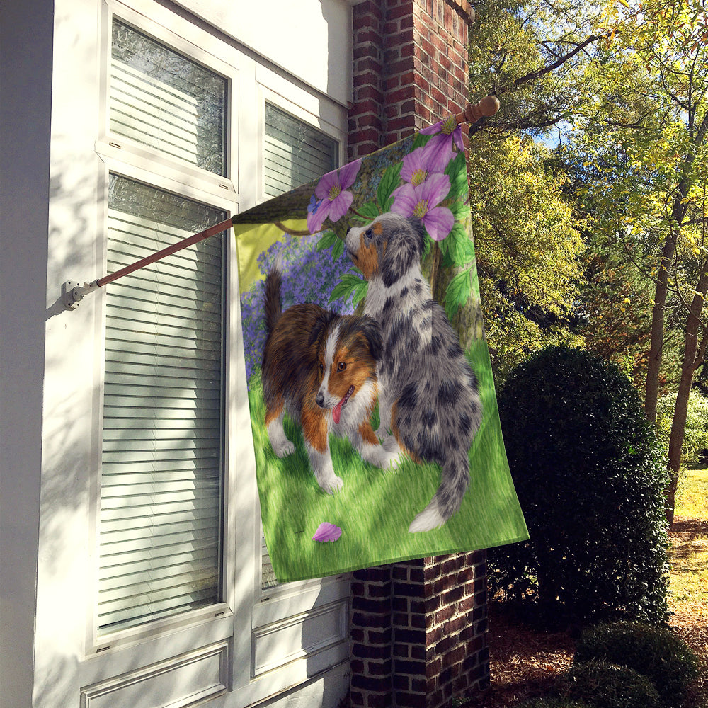 Sheltie Puppies House Flag 28x40 Porch Sleeve Pole Decorative Outside Yard Banner Artwork Wall Hanging, Polyester