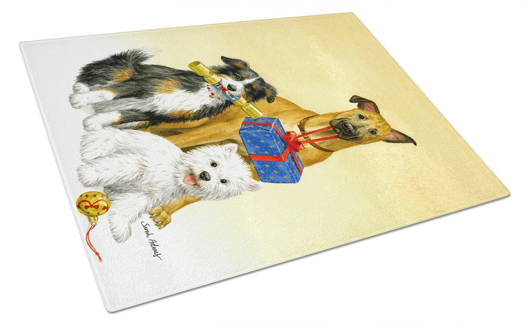 Westie, German Shepherd and Aussie Cutting Board Tempered Glass Kitchen Cutting Surface, Heat Resistant Chopping, Non-Slip Feet, Food Prep & Serving