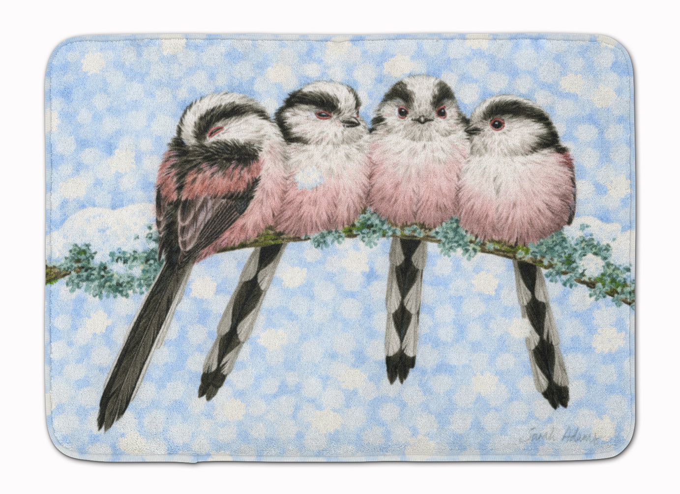 Roosting Long Tailed Tits Memory Foam Kitchen Mat Machine Washable Anti-Fatigue Cushion Comfort Bath or Kitchen Rug