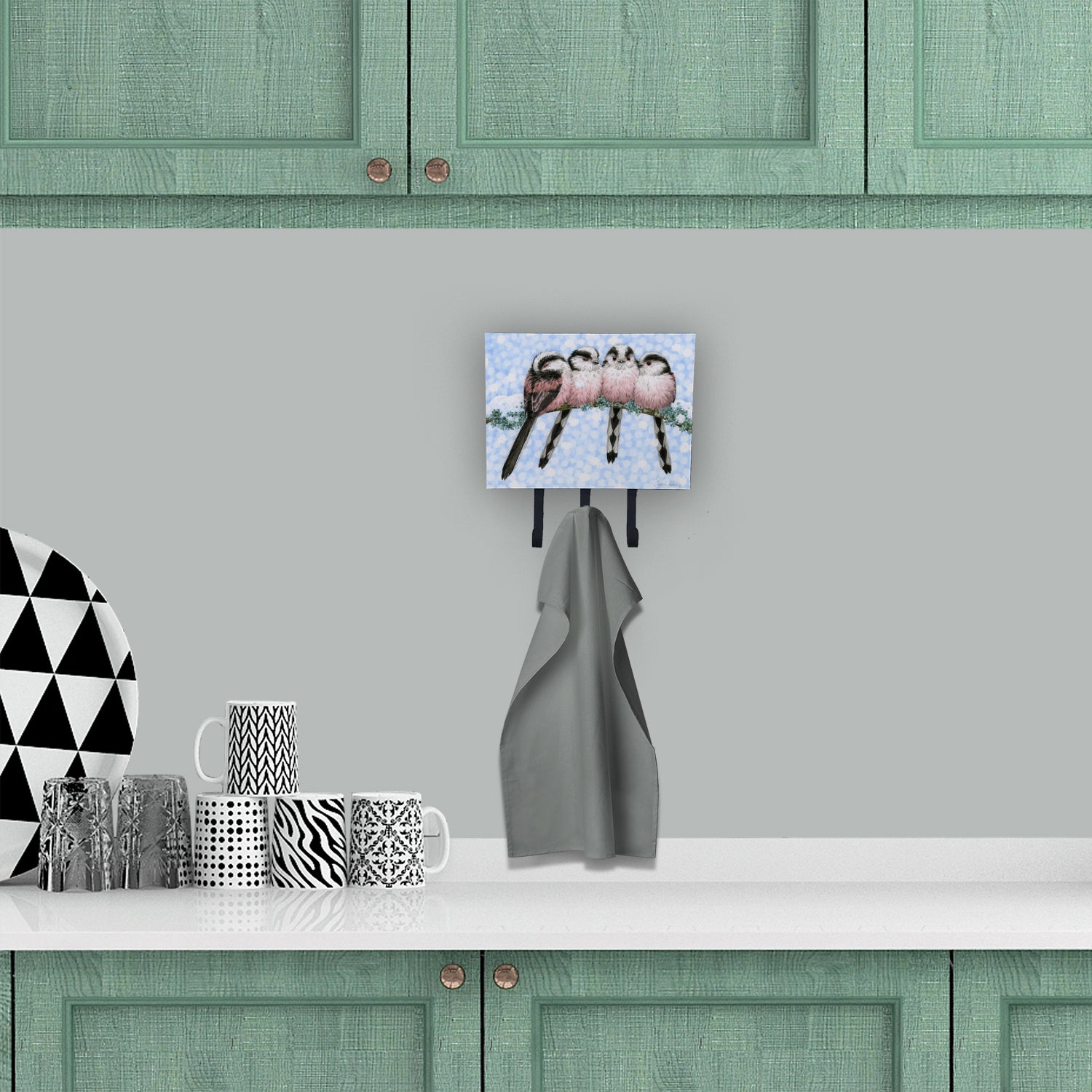 Roosting Long Tailed Tits Leash or Key Holder Wall Hooks, Coat Rack Wall Mount, for Hanging Keys, Towels, Aprons, Leashes