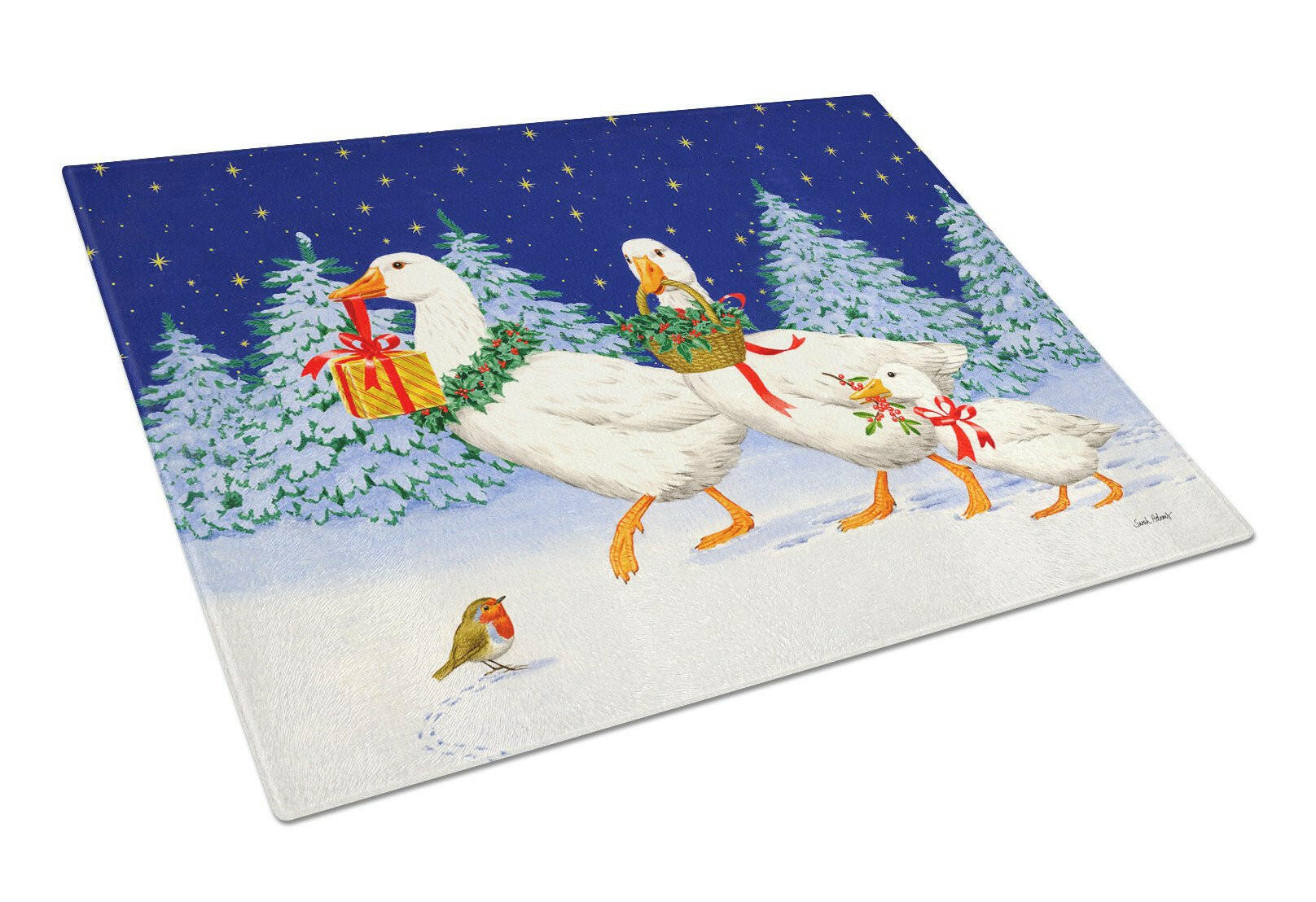 Three Geese & Gifts Cutting Board Tempered Glass Kitchen Cutting Surface, Heat Resistant Chopping, Non-Slip Feet, Food Prep & Serving
