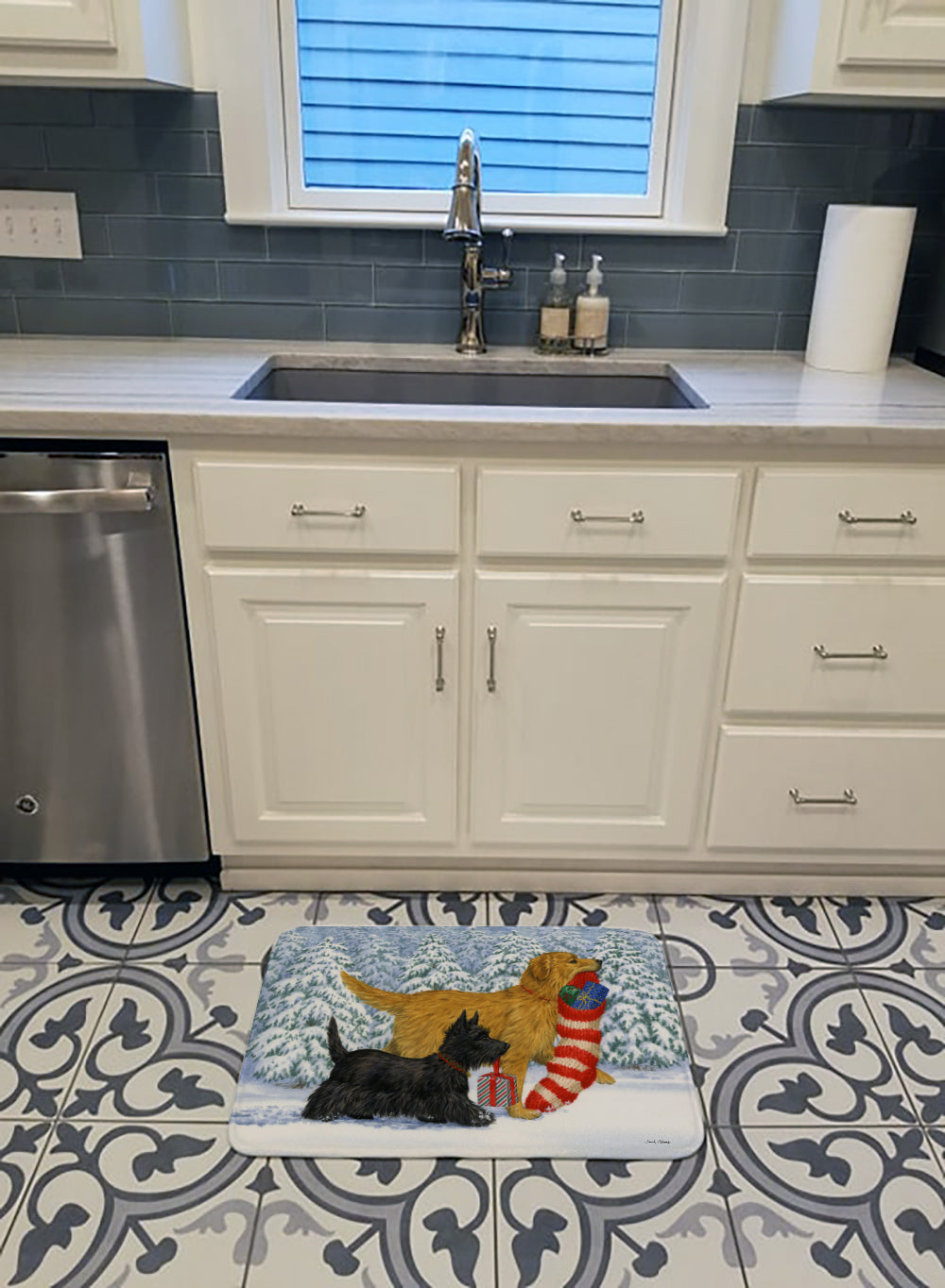 Golden Retriever Keep Up There, Scottie! Memory Foam Kitchen Mat Machine Washable Anti-Fatigue Cushion Comfort Bath or Kitchen Rug