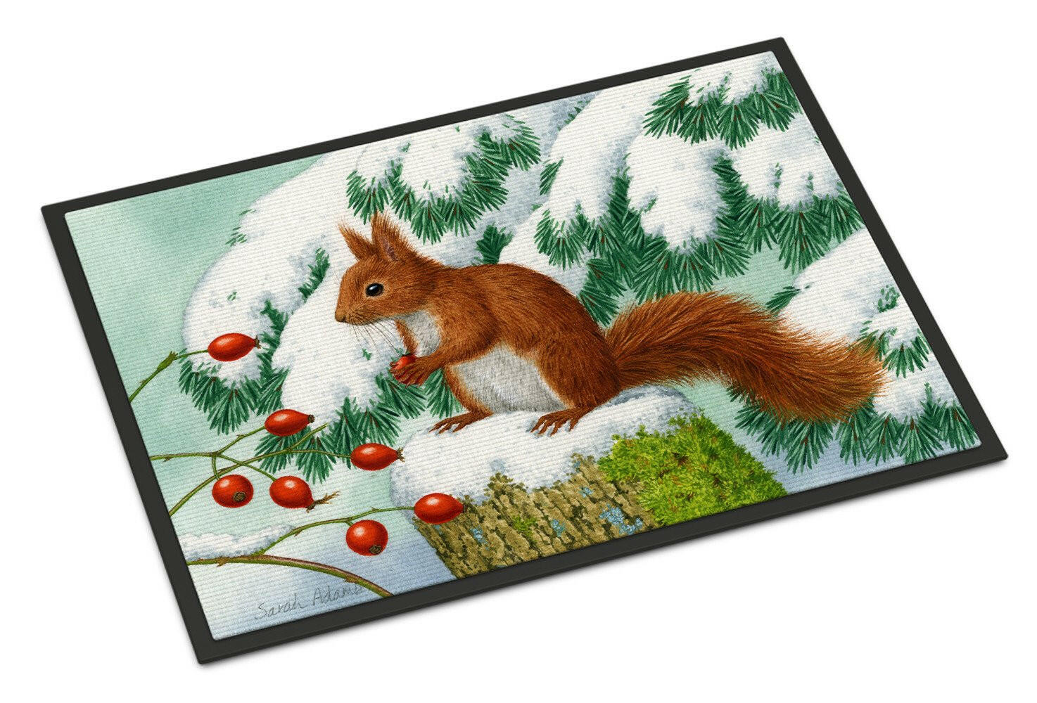 Winter Red Squirrel Doormat Indoor Outdoor 18H X 27W Front Door Mat Rugs for Entryway, Non Slip Washable