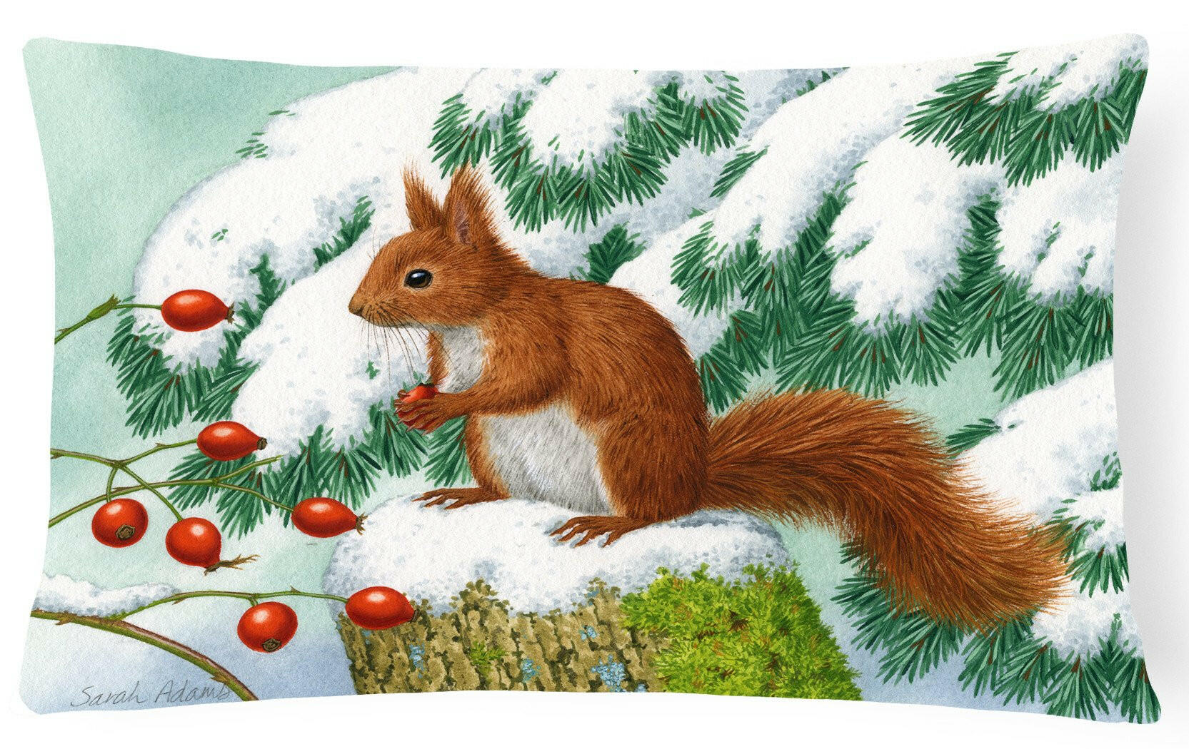Winter Red Squirrel Decorative Throw Pillow 12x16 Indoor Outdoor Accent Cushion, Fabric Cover with Insert for Sofa, Bed, Porch & Living Room