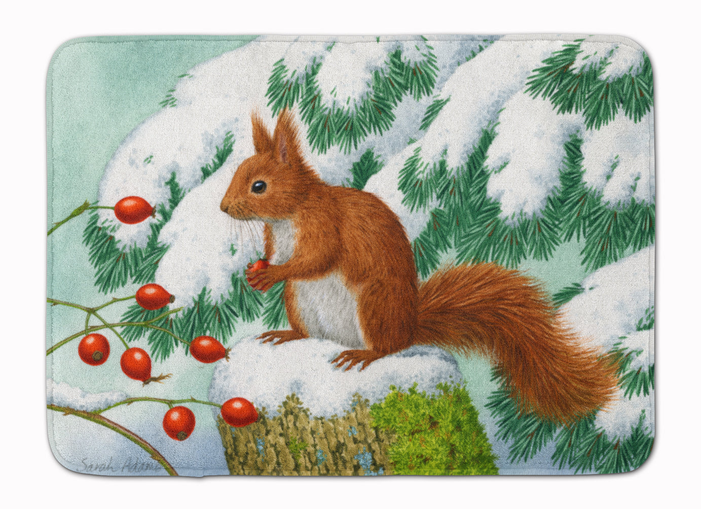 Winter Red Squirrel Memory Foam Kitchen Mat Machine Washable Anti-Fatigue Cushion Comfort Bath or Kitchen Rug