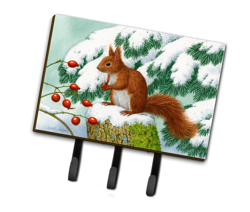 Winter Red Squirrel Leash or Key Holder Wall Hooks, Coat Rack Wall Mount, for Hanging Keys, Towels, Aprons, Leashes