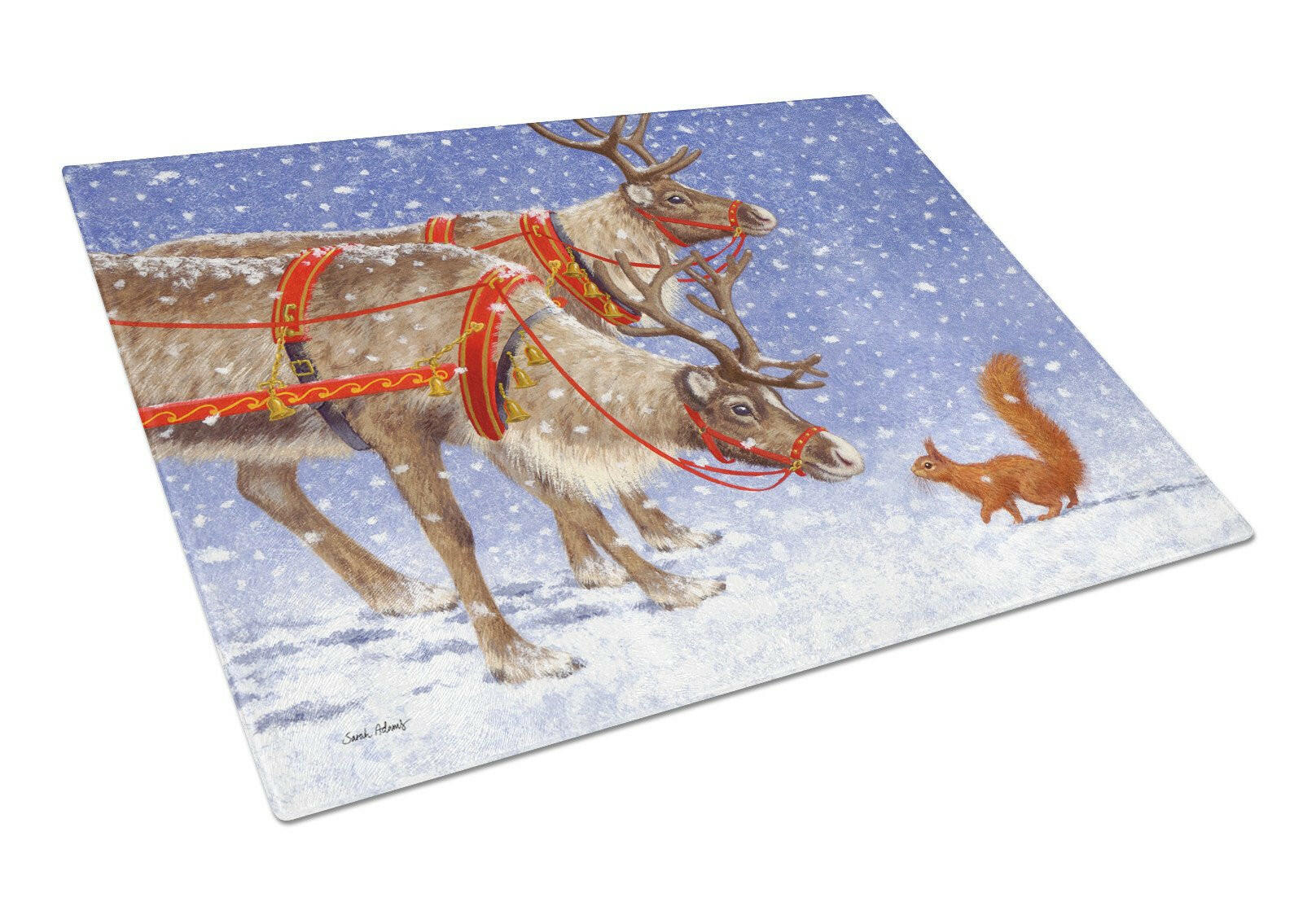 Reindeer & Squirrel Cutting Board Tempered Glass Kitchen Cutting Surface, Heat Resistant Chopping, Non-Slip Feet, Food Prep & Serving